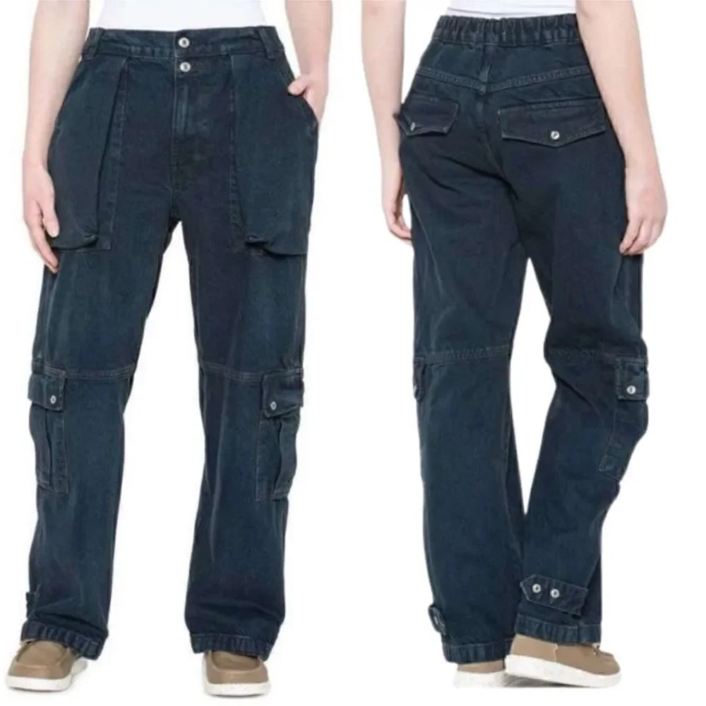 Free People We The Free Marx Slouchy Streetwear Cargo Denim Jeans in Blue sz 28